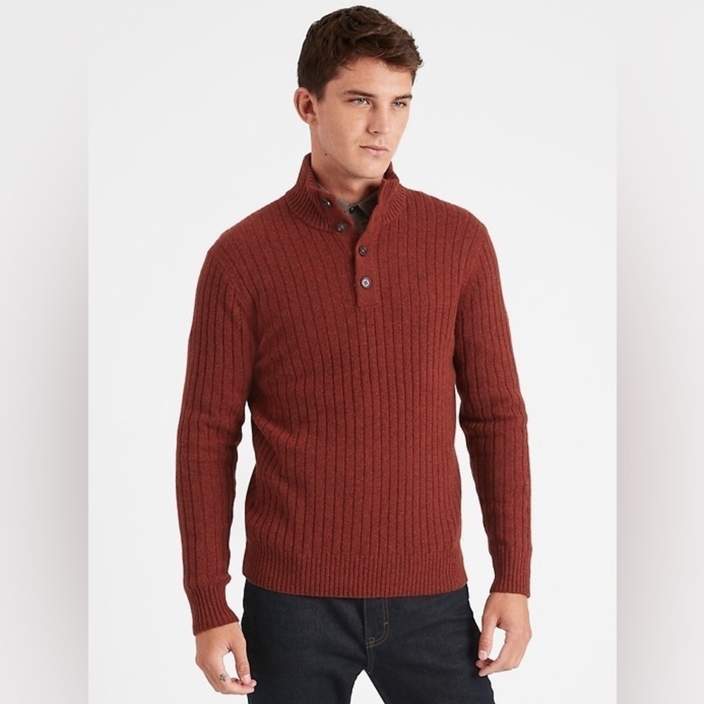 Banana Republic Rich Orange Wool Blend Mock-Neck Pullover Sweatshirt Large